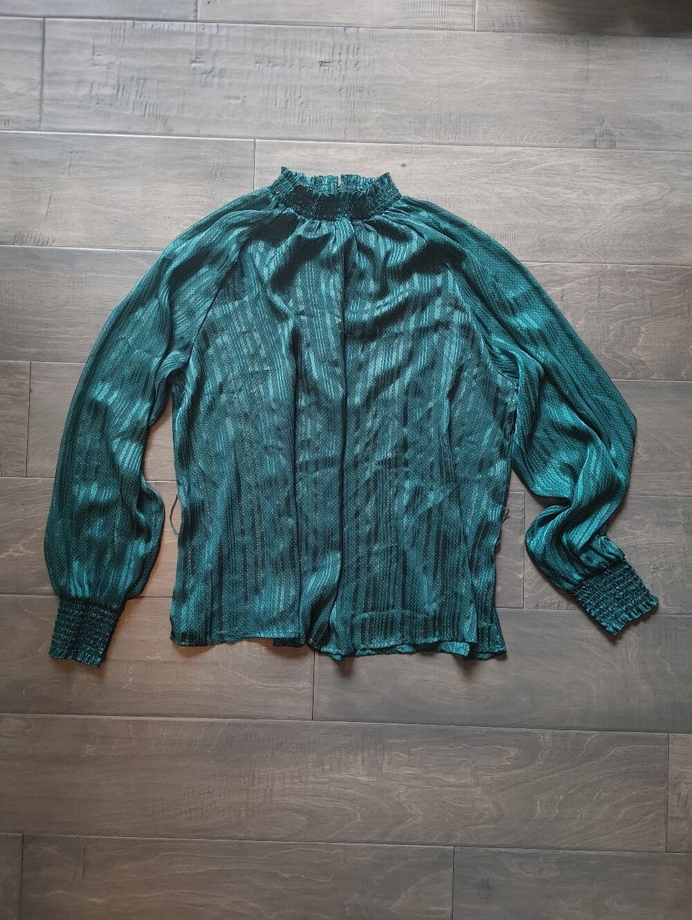 Mexx Teal Green Pleated Long-Sleeve Blouse